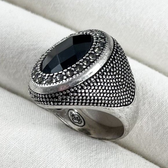 PD-77 Premier Designs Jewelry Onyx Silver Crystal Black Glass Ring RV 49 - Picture 4 of 5